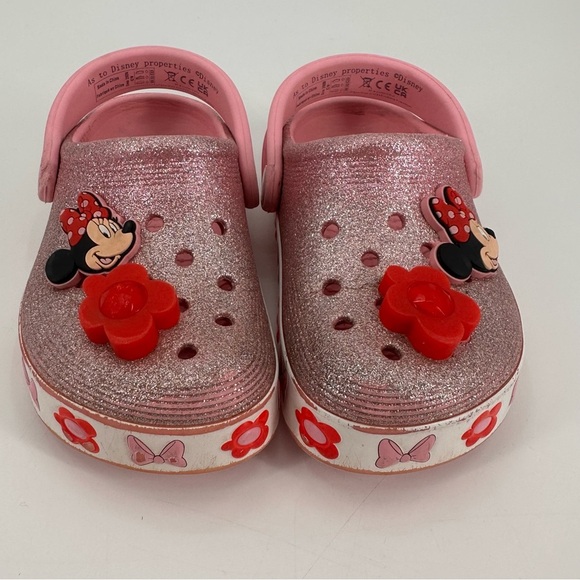 Crocs Disney World Minnie Mouse Pink and Red Glitter Sandals Little Girls 9 FLAW - Picture 2 of 6